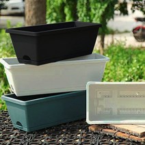 대형 직사각 화분 50cm 받침 세트 플라스틱 재배 포트 연그레이/카키색, 연그레이