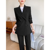 여성투피스세트 여성투피스세트 블라우스+9부바지 캐주얼세트 하객룩투피스 정장세트 오피스룩 인박카001 블랙 정장 재킷 여성 2023 봄 가을 겨울 캐주얼 와이드 레그 팬츠 하이 엔드 전문 정장 정장 투피스 슈트