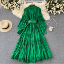 그린 공주풍 화려한 수입 원피스 복고풍 벨트 특이한 유니크한 무대 댄스 방송 의상