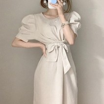 [워니쇼룸](여름하객룩)린넨퍼프리본원피스 O072002 리본원피스 린넨원피스 반팔원피스 여름원피스 하객룩 모임룩 중요한자리 오피스룩