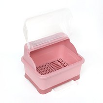 썸띵 식기 건조 물빠짐 물받이 구조 뚜껑 식기류 보호 간이 건조대 보관함, 핑크