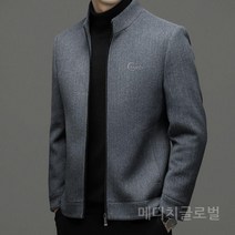 중년 남성 울 모직 집업 자켓 심플 레터링 단색 카라없는 쇼트 코트 재킷 40대 50대