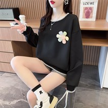 TOONIES 여성용 꽃 입체 장식 라운드 넥 맨투맨