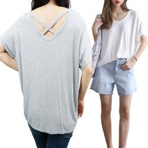 빅걸스토리 여성 빅사이즈 엑스 가오리 데일리 스판 시원한 반팔티셔츠 2P