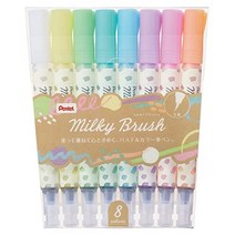 Pentel 펜테루 컬러 붓 펜 밀키 브러쉬 8 색 GFH-P8ST, 1개, 상품명참조