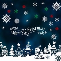 [천삼백케이] [제제데코] 눈꽃 스티커 장식눈 내리는 어느 겨울밤에 (마을), 단일상품(레드+그린+화이트)