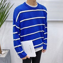 애드매이브 남녀공용 스트라이프 라운드 커플 단가라 오버핏 니트 5컬러