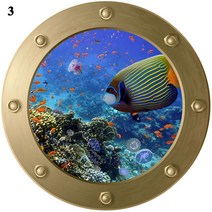 3D 잠수함 Porthole 창 벽 스티커 구강 상어 물고기 보트 냉장고 욕실 홈 인테리어 Sealife 인쇄 YZL7, A3