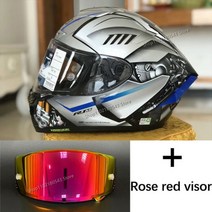 스쿠터헬멧 오픈페이스 바이크 헬맷 오토바이 용품 X14 전체 얼굴 헬멧 YZF R1M 스페셜 에디션 실버 모토 크로스 레이싱 승마, L, rose red lens