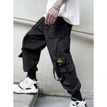 남성 알파벳 패치 디테일 플랩 포켓 허리 스트링 카고 팬츠 302437