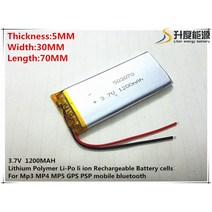 차박 인산철 파워뱅크5pcs 3.7V 1200mAH 503070 폴리머 리튬 배터리 장난감 보조베터리 GPS mp3 mp4 휴, 한개옵션0