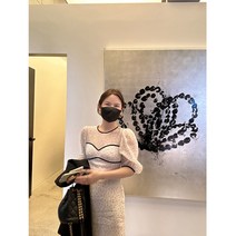 도트 원피스 트리밍 화이트 텐셀 럭셔리