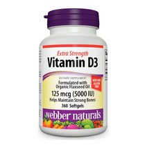 웨버 내추럴스 아마씨유 함유된 비타민 D3 5000 IU(125mcg) 360소프트젤, 1개, 기본
