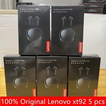 무선인이어 이어폰 블루투스 원래 lenovo xt92 5pcs 무선 이어 버드 터치 컨트롤 스테레오 hd 마이크 무선 헤드폰으로 이야기, xt92 블랙3 화이트2