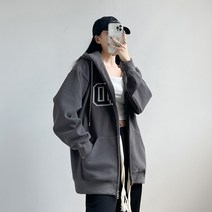 한소희 후드 후드집업 아메리칸 스타일 지퍼 스웨터 과 후드 재킷 용 양털 다크 그레이