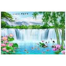 폭포 사진 풍경 액자 자연 서장유수생재폭포 죽자산 풍경화 거실 초재산수화 죽보 평안금어 스티커화, 09.높이 120x너비 188cm, 03.캔버스(백본드 미포함, 01.그림 1 + 01.독립하다.