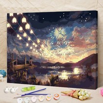 아비람 DIY 명화 그리기 유화 세트 정물 풍경 아트, 불꽃놀이