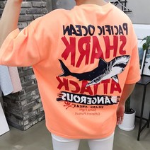 용된다 샤크 프린팅 오버핏 남성 반팔티셔츠 5COLOR