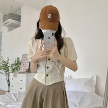 원+원 반팔 크롭 여름 린넨 숏 자켓 여성