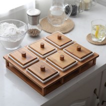 우드 프레임 도자기 조미료통 양념통 선반세트, 6구디자인