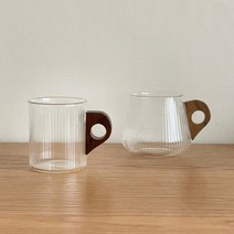 우드 핸들 플리츠 유리 내열 머그잔 머그컵, 항아리