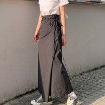스트랩 롱 언발 플레어 랩스커트 블랙 그레이 빅사이즈 체형커버