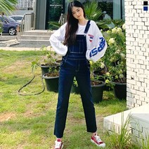 티데일리 차일드 데님 일자 멜빵 바지 여성 팬츠 스판 청바지