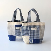 유니크한 블루 패치워크 에코백 핸드메이드 기저귀 가방