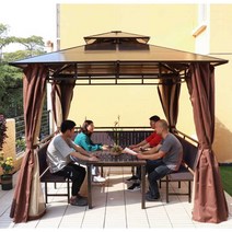 야외 정자 조립식 쉼터 비가림막 바베큐장, 3x3m정자+의자+테이블+기둥8cm (2면)