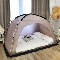 우풍 차단 웃품 원터치 난방 텐트 모기장 겸용 전구, 브라운 그레이 2m1.8m (1.8m 침대용