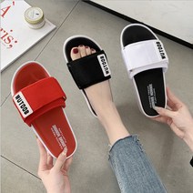 남녀공용 벨크로 미끄럼 방지 PU 슬리퍼 커플 슬러퍼 굽 3cm J286