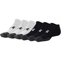 Under Armour 성인용 퍼포먼스 테크 노쇼 양말 스틸 모음 미디엄 6쌍 448428, Black/Steel (6-pairs)_Large