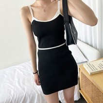 마쿠쿠 무지 여성 민소매 나시 니트 스커트 투피스 세트 여름