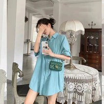 SJW 봄 여름 여성 반팔 롱셔츠 남방 무지 박시 카라 소매롤업 상의 자외선차단 빅사이즈 L~4XL