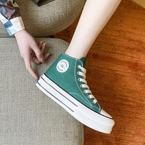 여성 하이탑 스니커즈 캔버스 운동화 키높이 부츠 레이스업 벨크로 통굽 키높이 여자스니커즈 인박카001 브랜드 조수 브랜드 증가 7cm 두께 -Bottom Canvas Shoes 여성 봄과 여름 폭발 다목적 고성장 통기성 복고도 보드 신발