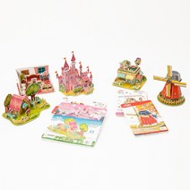 바오바론 3D 입체 퍼즐 12종 종이 모형 만들기 어린이 유아 유치원 미술 교재 창의력 두뇌 발달 놀이 투명스티커 증정, (기와집)