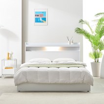 RF 루시아 LED 루바 리노 서랍 SS/Q 침대+베이직 본넬 매트+방수커버, 화이트
