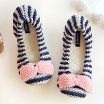 그림앤아이 니트 리본 덧신 거실화 덧신화 실내화, 화이트블루