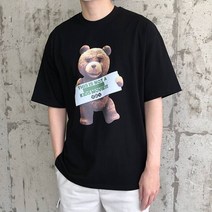 TED 곰 반팔 티셔츠 남자 여자 오버핏 커플 남성 여성 여름 검정 흰색