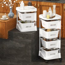 TYSQXQ 이동식트롤리 틈새 미니 서랍 정사각형 틈새 회전선반 3단 4단 5단, 화이트