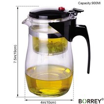 티팟 차 주전자 도자기 유리 붕규산 내열 주입기 필터 puer 500ml 쿵푸 꽃, 900ml