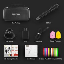 3D Pen SMA-1plus With 24 Colors 48 Meter PLA Filament Professional Printing Pen 6 Speed Level Tempe, Black _CHINA | EU PLUG