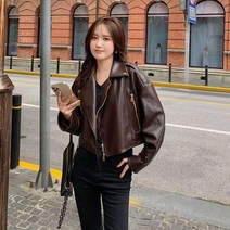 깔끔한 노칼라 숏 라이더 헨리넥 긴팔집업 에코레더 간절기 블루종 하프 여자라이더자켓