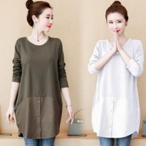 여성 빅사이즈 루즈핏 라운드넥 롱 티셔츠(3컬러) 긴팔 티셔츠