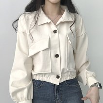 리리의감각 여성 봄 데일리 벌룬소매 포켓포인트 밑단 밴딩 크롭 자켓