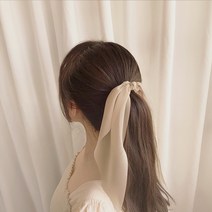 렌느 쉬폰 리본 헤어 슈슈 롱 스카프 긴 무지 곱창 헤어끈 드롭 스크런치 머리끈