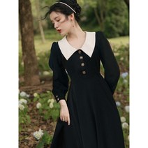 복고풍 개화기 의상 레트로 반팔 여성 블랙 카라 원피스 경성의복