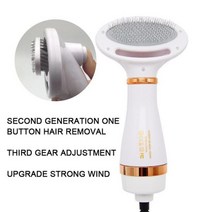 2 in 1 개 헤어 드라이어 조절 속도 온도 고양이 빗 브러시 저소음 애완 동물, N04 .Oneclick hair remove