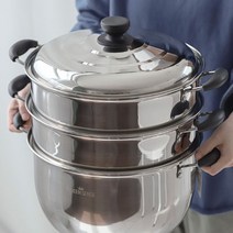 까사니 쿠치나 대형 스텐 3단 찜기 찜솥 인덕션 스티머 32 36cm 호빵 만두 킹크랩, 32cm