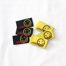3개-양접이라벨) 블랙&옐로우스마일(2컬러) - 직조라벨, 옐로우바탕